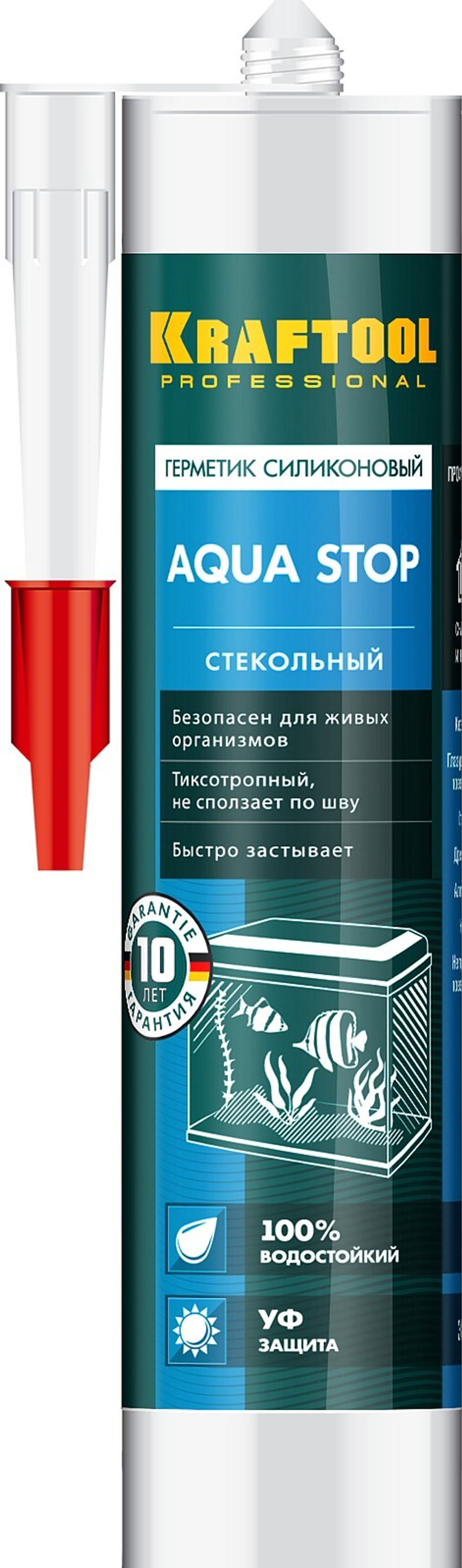 KRAFTOOL KRAFTSeal GX107 ″AQUA STOP″, 300 мл, прозрачный, стекольный силиконовый герметик (41256-2)