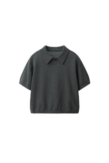 ZARA ТРИКОТАЖНОЕ ПОЛО ИЗ ХЛОПКА И ЛЬНА, СВИНЦОВЫЙ