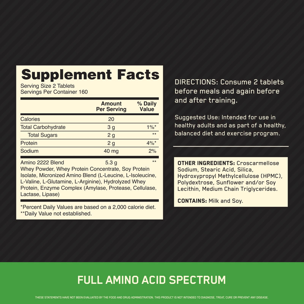Optimum Nutrition, Superior Amino 2222 Tabs, 320 таблеток