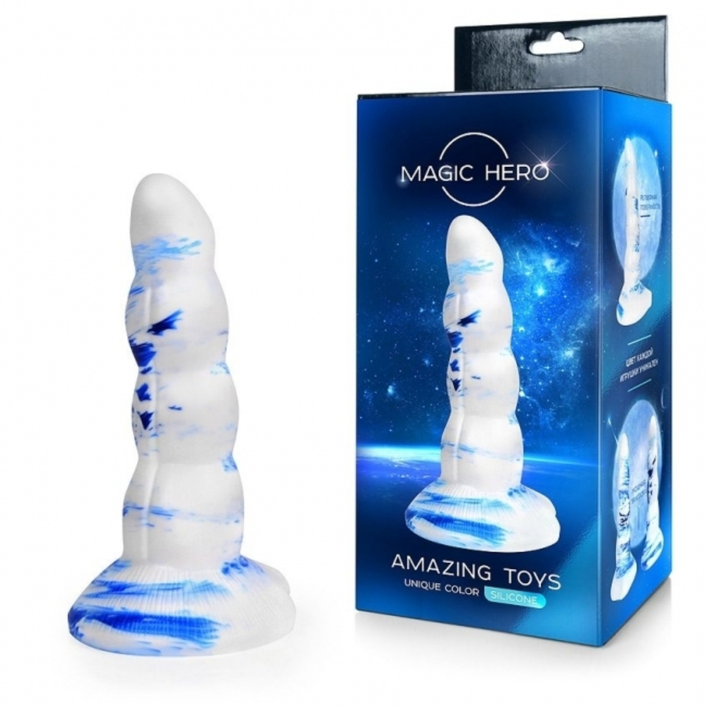 Фаллоимитатор L рабочей части 170 мм D 50 мм MAGIC HERO (Цвет: белый с синим)