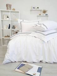 Постельное белье CATENA кремовый - синий сатин делюкс TIVOLYO HOME Турция