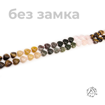 Нить бусин микс (розовый кварц, тигровый глаз, халцедон, нефрит)