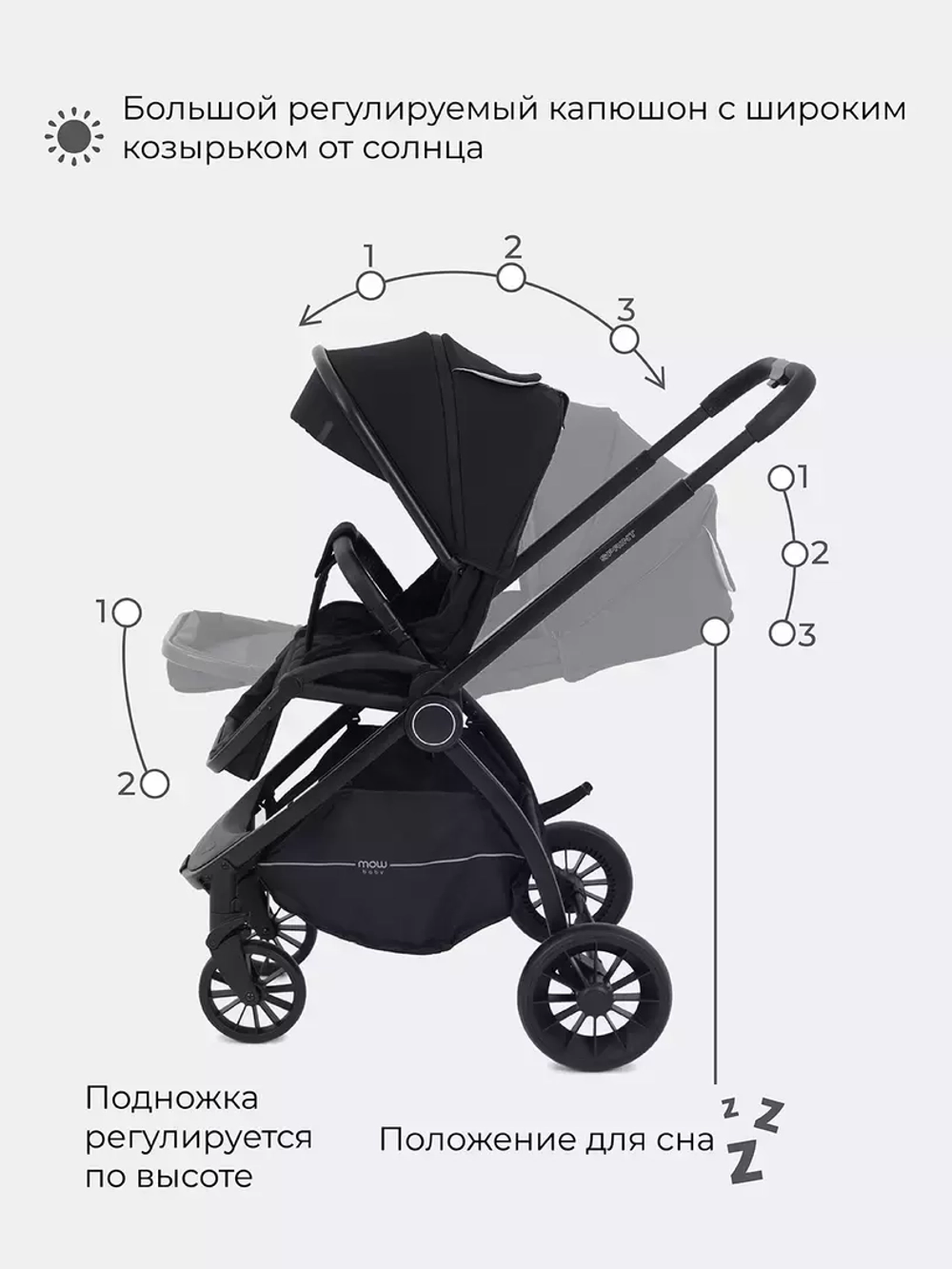 Коляска детская MOWBaby 2 в 1 "SPRINT" МВ321 Black