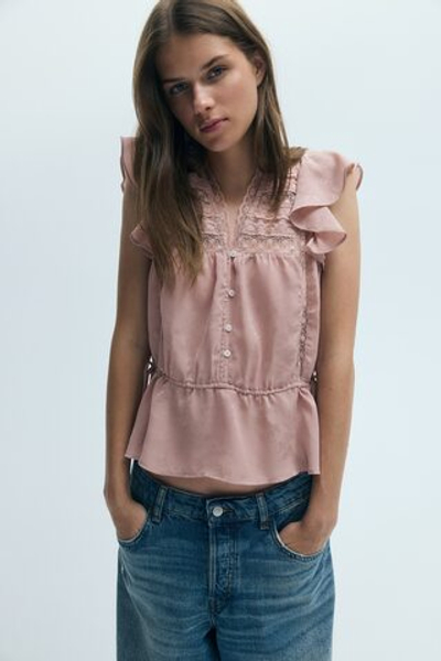 Блуза с кружевными вставками — Пыльно-розовый - H&M