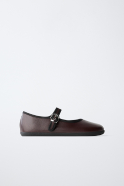ZARA КОЖАНЫЕ БАЛЕТКИ BAREFOOT, ГРАНАТОВЫЙ