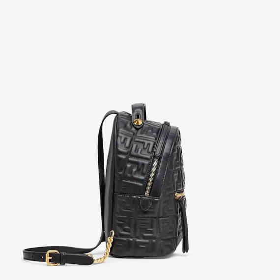 Мини-рюкзак Fendi из кожи с тисненым узором FF черный