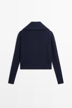 Massimo Dutti Кардиган из 100% шерсти с застежкой-молнией, чернильно-синий