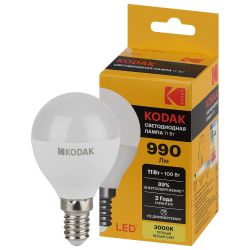 Лампа светодиодная Kodak LED P45-11W-830-E14 K 11Вт шар теплый белый свет Е14 | Kodak