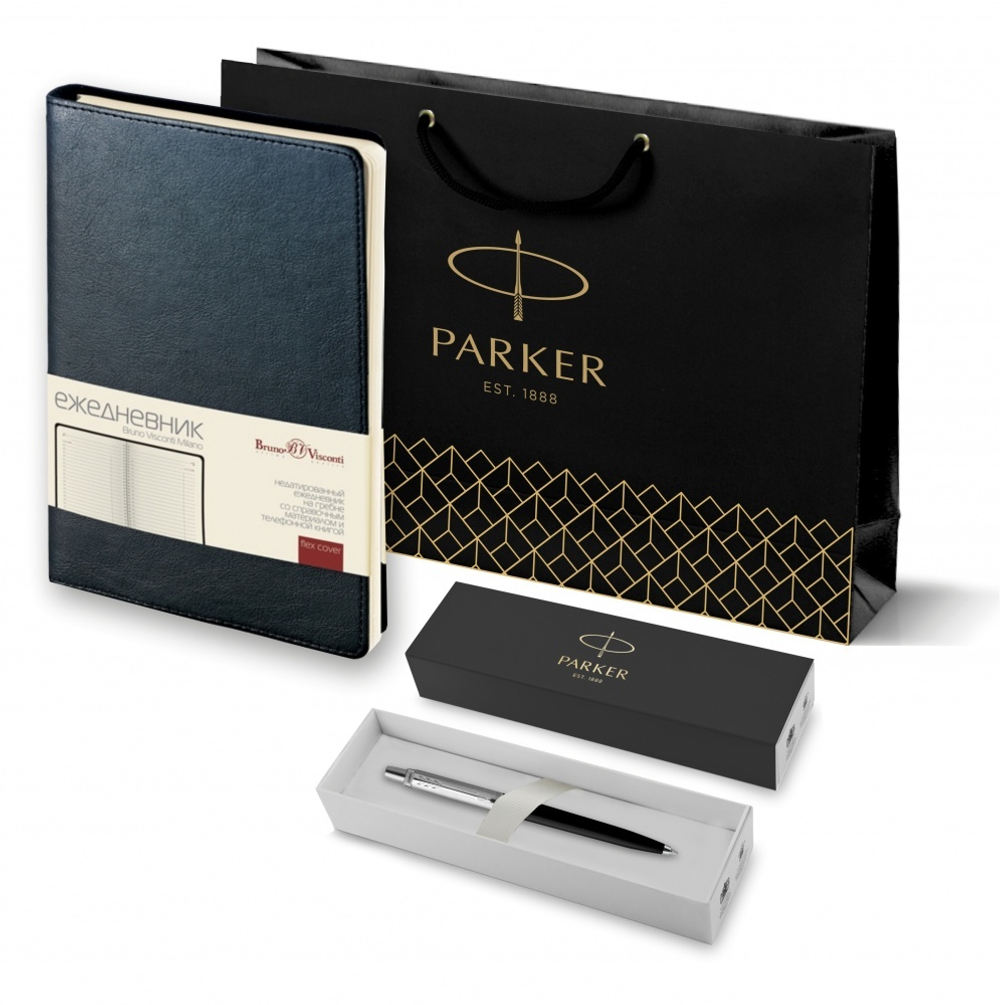 Подарочный набор: Шариковая ручка Parker Jotter K60 и ежедневник недатированный черный