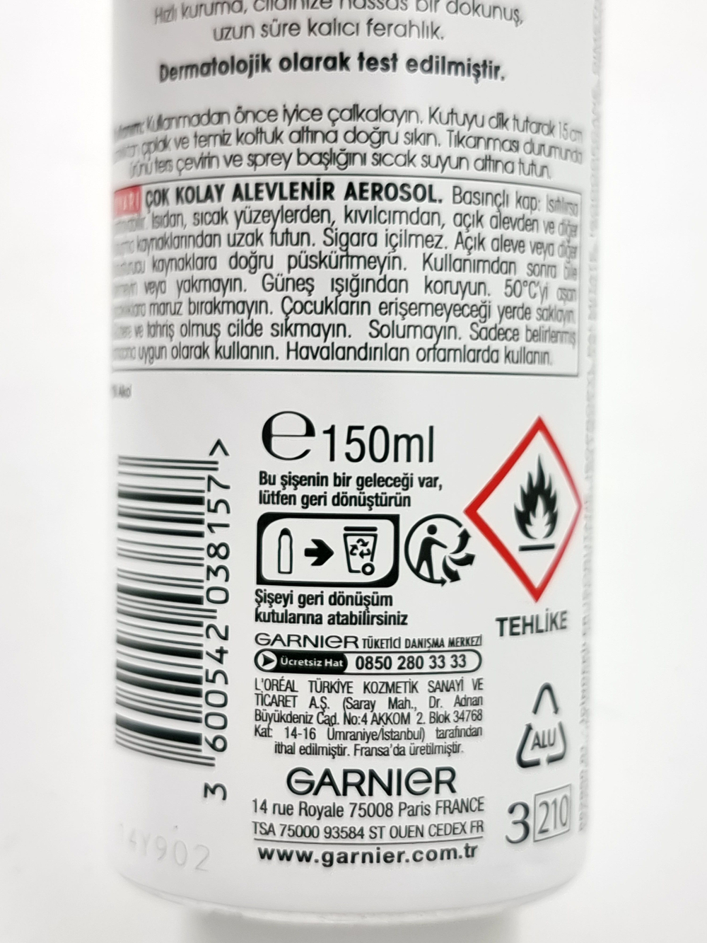 Garnier Mineral дезодорант-спрей Dogal Ferahlik, для чуствительной кожи с маслом кокоса, 48Н 150 мл (Франция)
