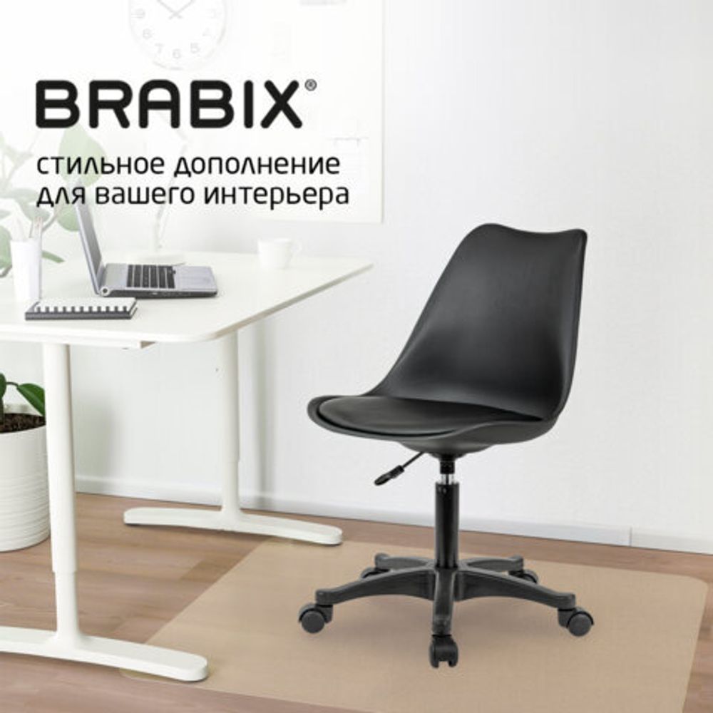 Кресло стул BRABIX "Eames MG-310 PL", пластик черный, экокожа черная, 532927