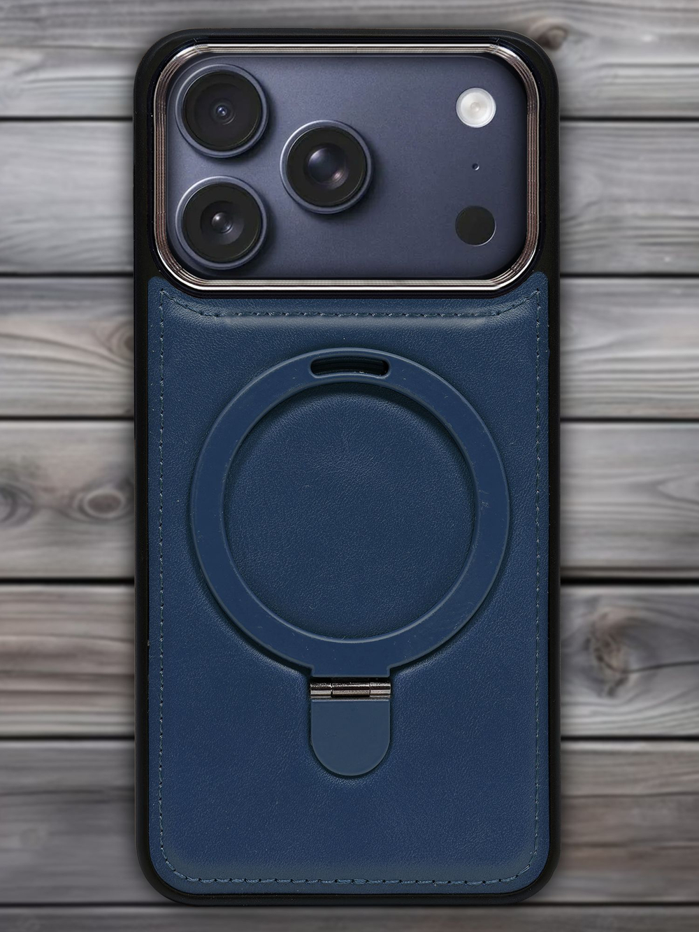 Business style чехол из кожи для IPHONE 17 PRO с кольцом-подставкой и бархатной подкладкой