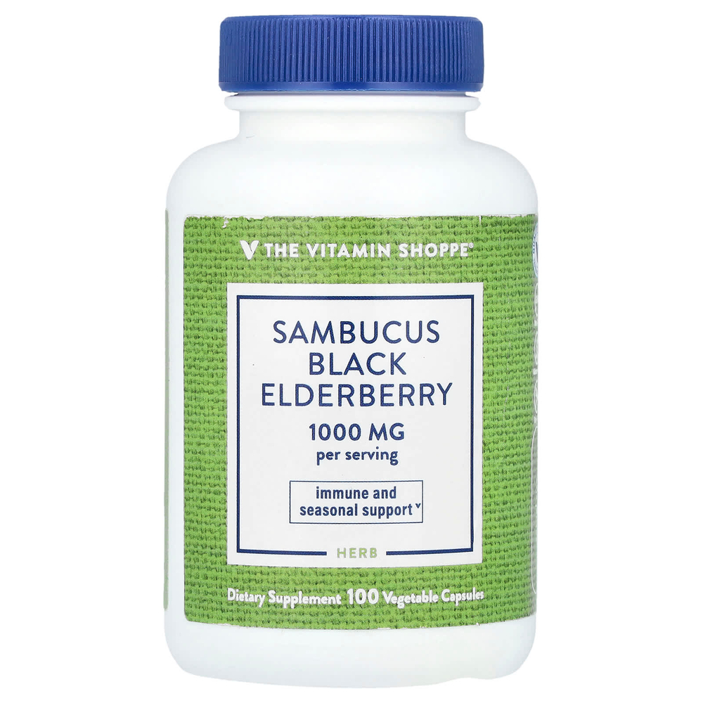 The Vitamin Shoppe, черная бузина, 100 вегетарианских капсул (500 мг в 1 капсуле)