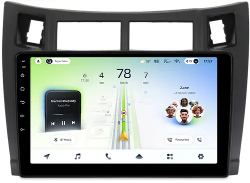 Магнитола для Toyota Vitz 2, Yaris 2 2005-2011 (рамка черная) - Teyes CC4L монитор 9" IPS, Android 14, Быстрая, Snapdragon 662, CarPlay, 4G SIM-слот