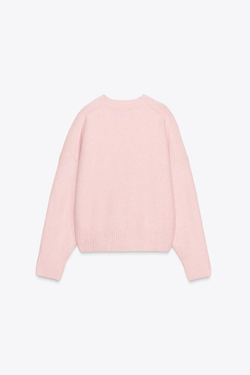 ZARA ОДНОТОННЫЙ СВИТЕР ИЗ МЯГКОГО ТРИКОТАЖА, СВЕТЛО-РОЗОВЫЙ