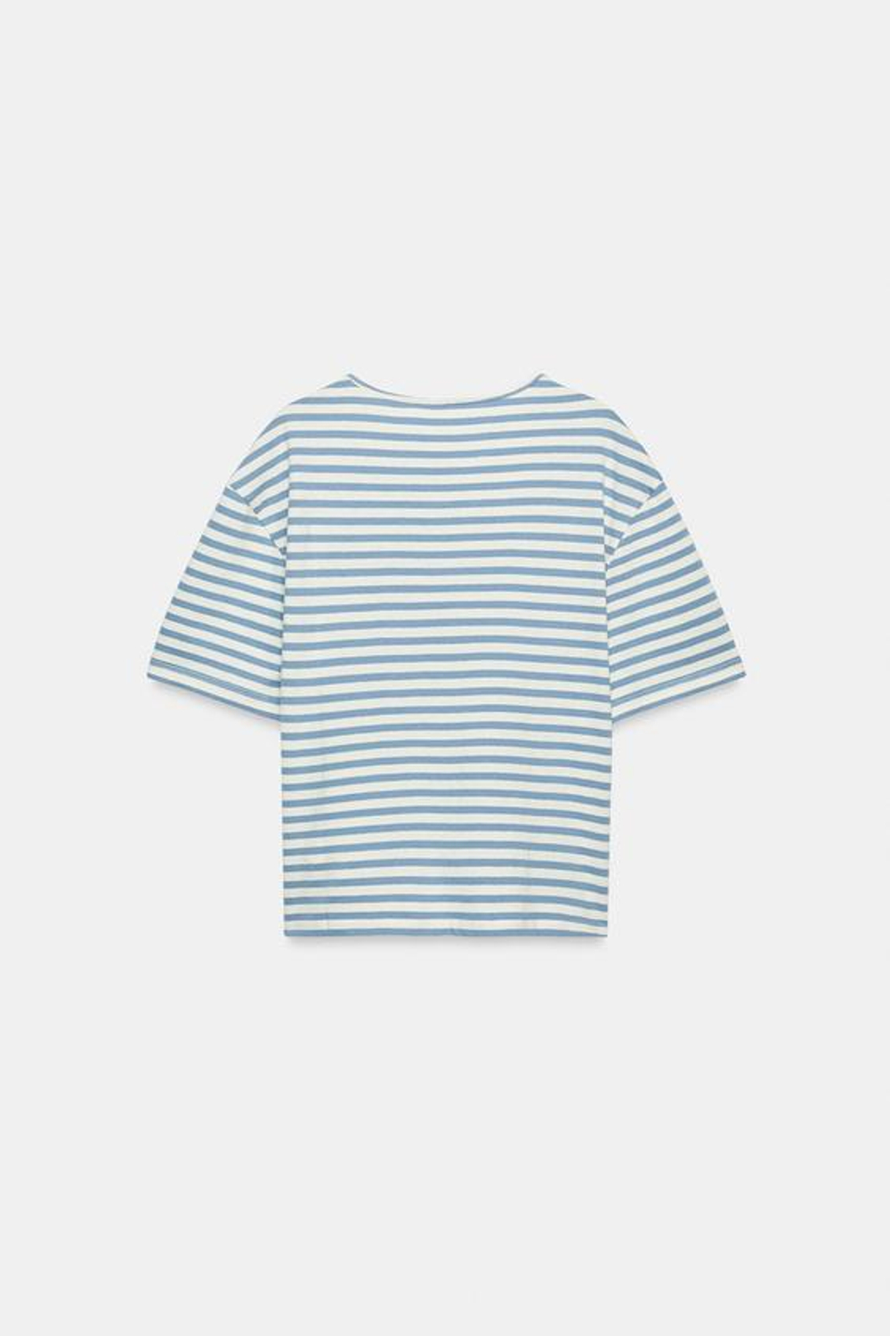 ZARA ФУТБОЛКА В ПОЛОСКУ С КОРОТКИМИ РУКАВАМИ, ЭКРЮ/СИНИЙ