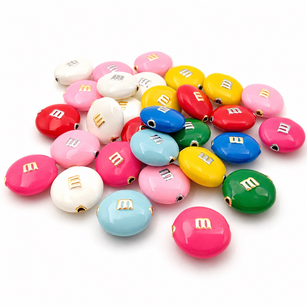 Бусина m&m с эмалью, цвет Платина - разные цвета эмали