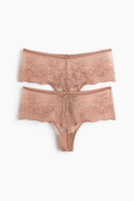 Кружевные трусы-стринги, 2 шт. — Светло-коричневый — H&M 1294335