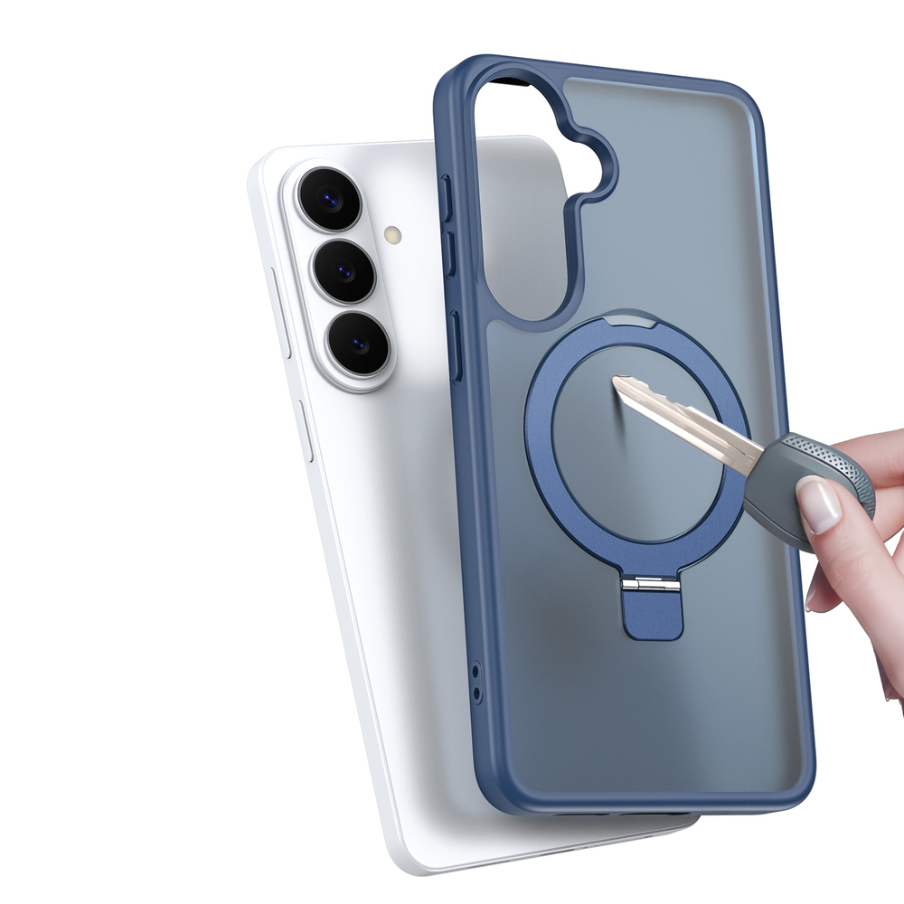 Матовый чехол темно-синего цвета с MagSafe для Samsung Galaxy S26, серия Yind Series Case от Dux Ducis (версия с магнитной откидной подставкой)