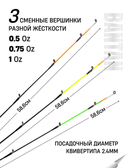 Удилище фидерное "BANTAN", тест до 50 г, 3.0 м, 2+3, (1/2 oz,3/4oz- стекл., 1oz - карбон)