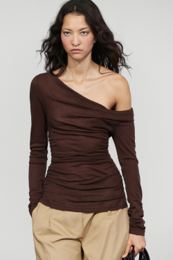 Massimo Dutti Асимметричный топ из струящейся ткани с длинными рукавами, бордо