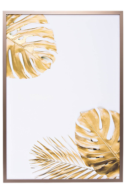 Картина 100x70см Garda Decor Золотые листья монстеры-1