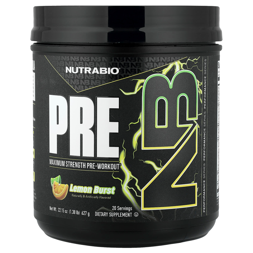 NutraBio, PRE-Workout, предтренировочный комплекс, лимонный взрыв, 627 г (1,38 фунта)