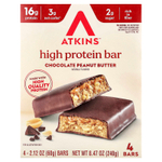 Atkins, высокопротеиновый батончик, шоколад и арахисовая паста, 4 батончика по 60 г (2,12 унции)