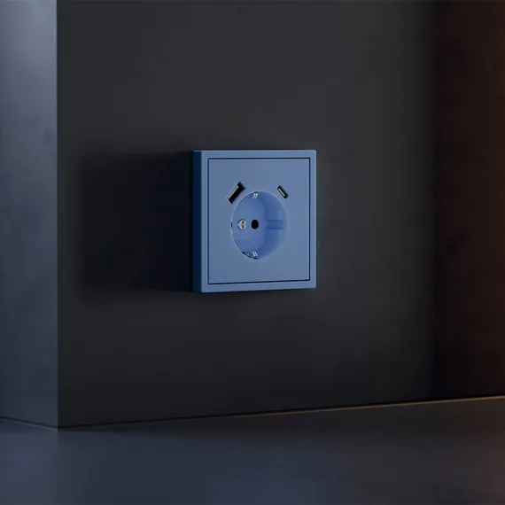 Накладка для розетки с USB A+C с заземлением и защитными шторками Voltum S70 Деним VLS001015