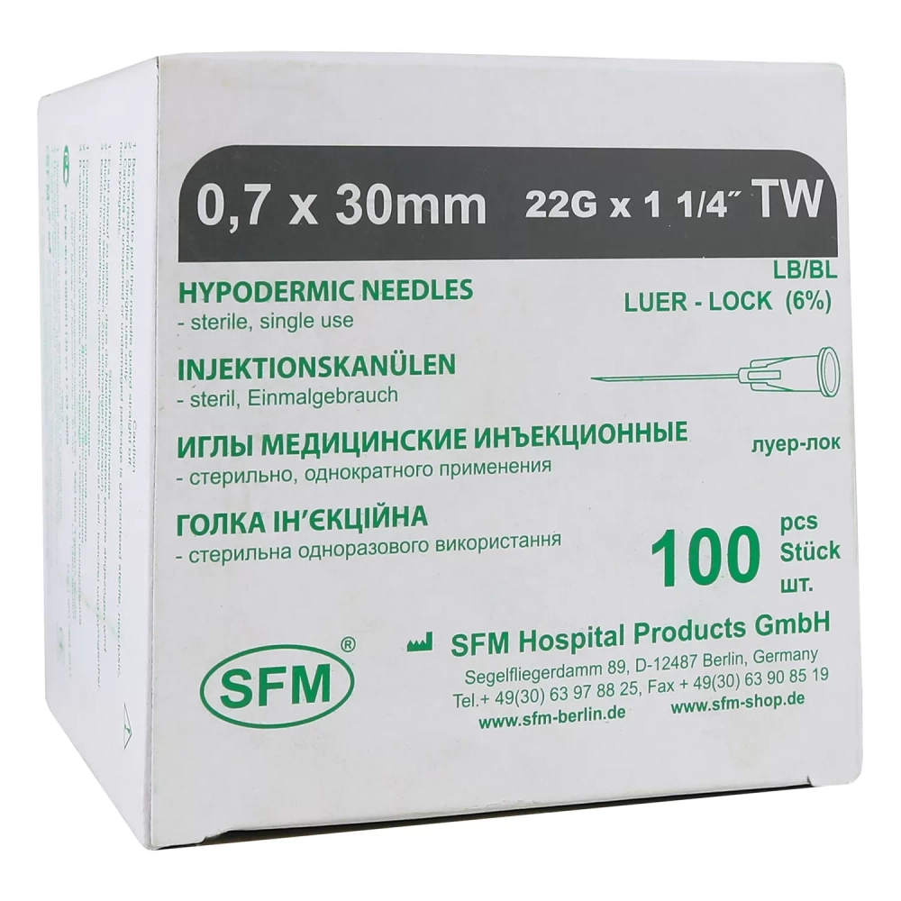 Игла инъекционная SFM 0,7х30 мм 22G 100 шт