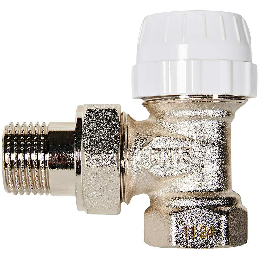 Клапан термостатический угловой ROMMER - 1/2" (ВР/НР-американка, PN10, Tmax 110°C)