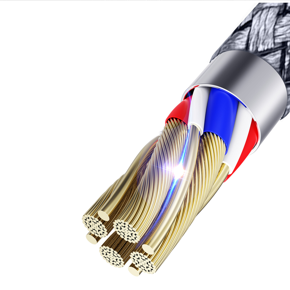 Кабель покрытый нейлоном серого цвета 200см (2м) с разъемом USB A на USB Type-C с быстрой зарядкой PD 12W от Duzzona, серия A8 Cable