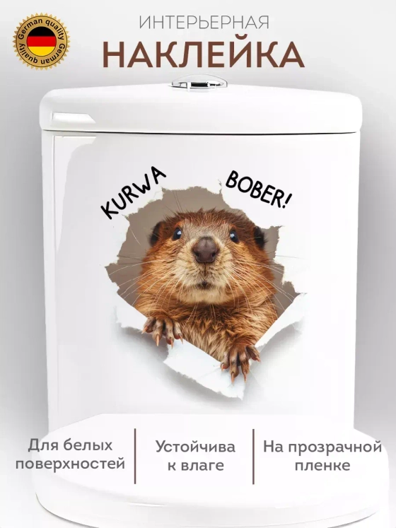 Наклейка интерьерная мем Бобр KURWA прикол