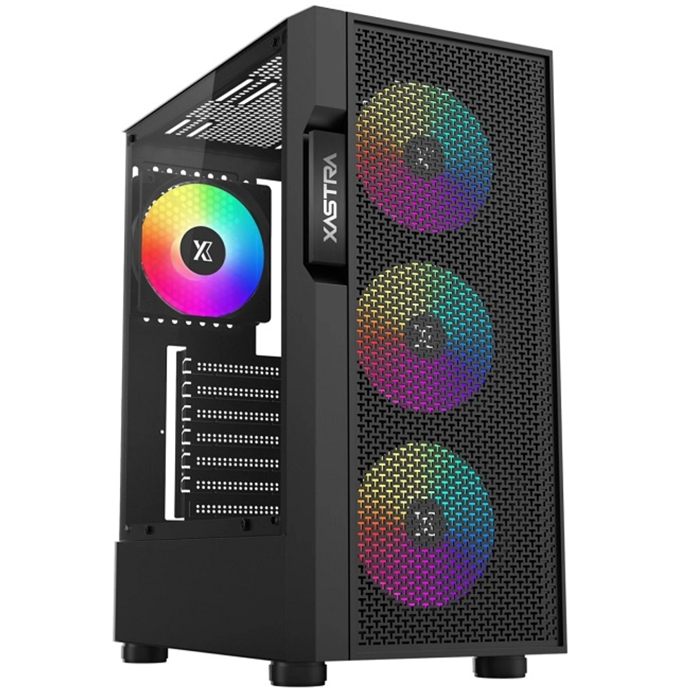 Корпус Midi-Tower XASTRA A302 4FRGB TG, черный (A302-BK-FC120FRGB-4F-GL)
