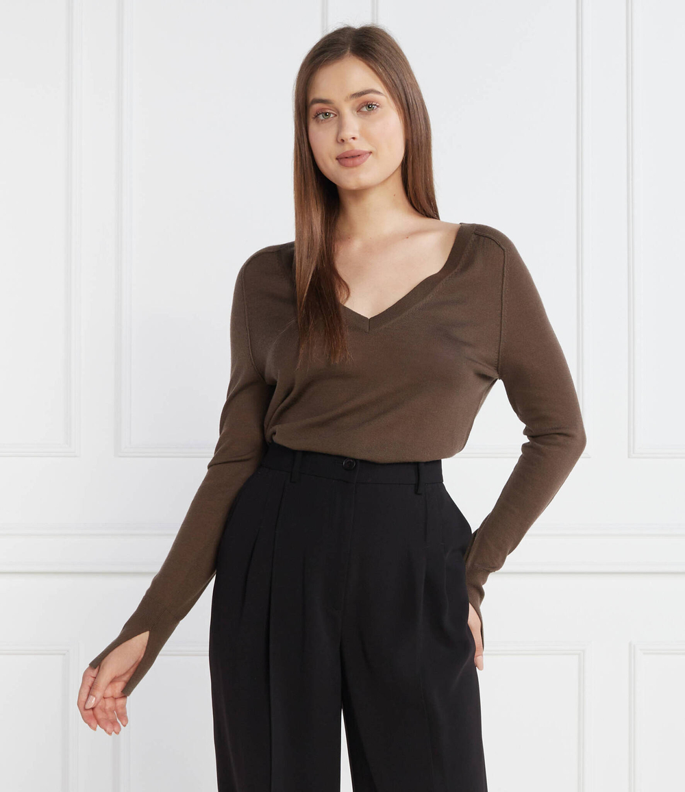 Хлопковый свитер extra fine v-nk Calvin Klein - коричневый(K20K205988)