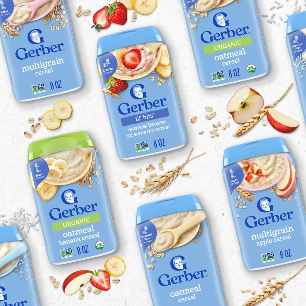Gerber, Hearty Bits®, мультизлаковая каша, для детей от 12 месяцев, банан, яблоко, клубника, 227 г (8 унций)