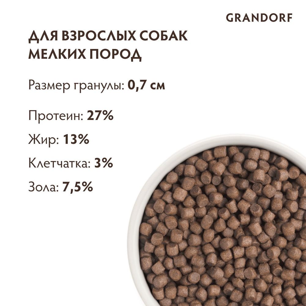 Сухой корм Grandorf DOG Turkey MINI для взрослых собак мелких пород, индейка