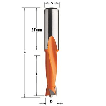 Сверло HW для присадочного станка 8x27x57,5 Z=2+2 S=10x27 RH CMT 310.080.11