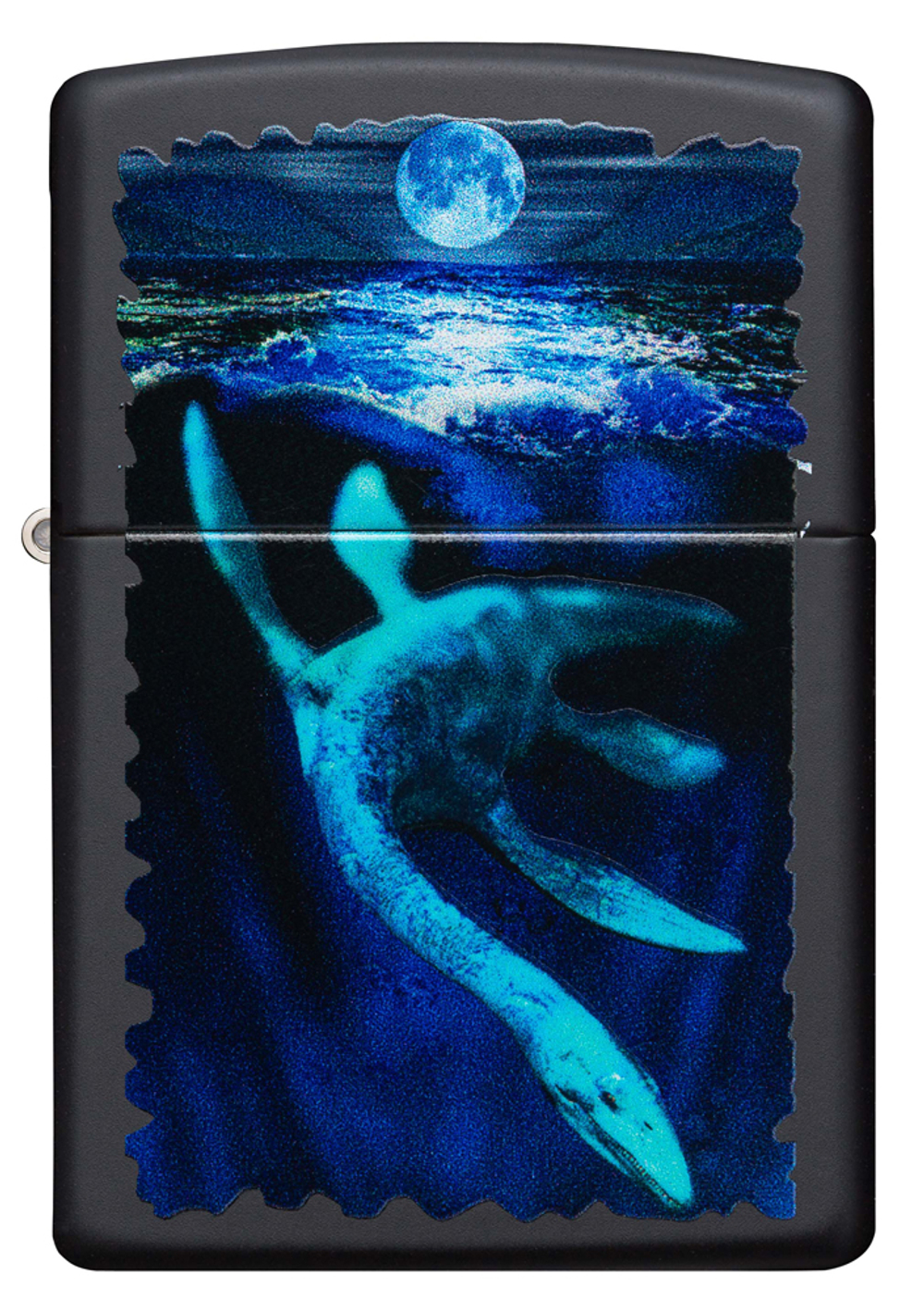 Зажигалка Zippo Lock Ness с покрытием Black Light, латунь/сталь, черная, матовая 38x13x57 мм