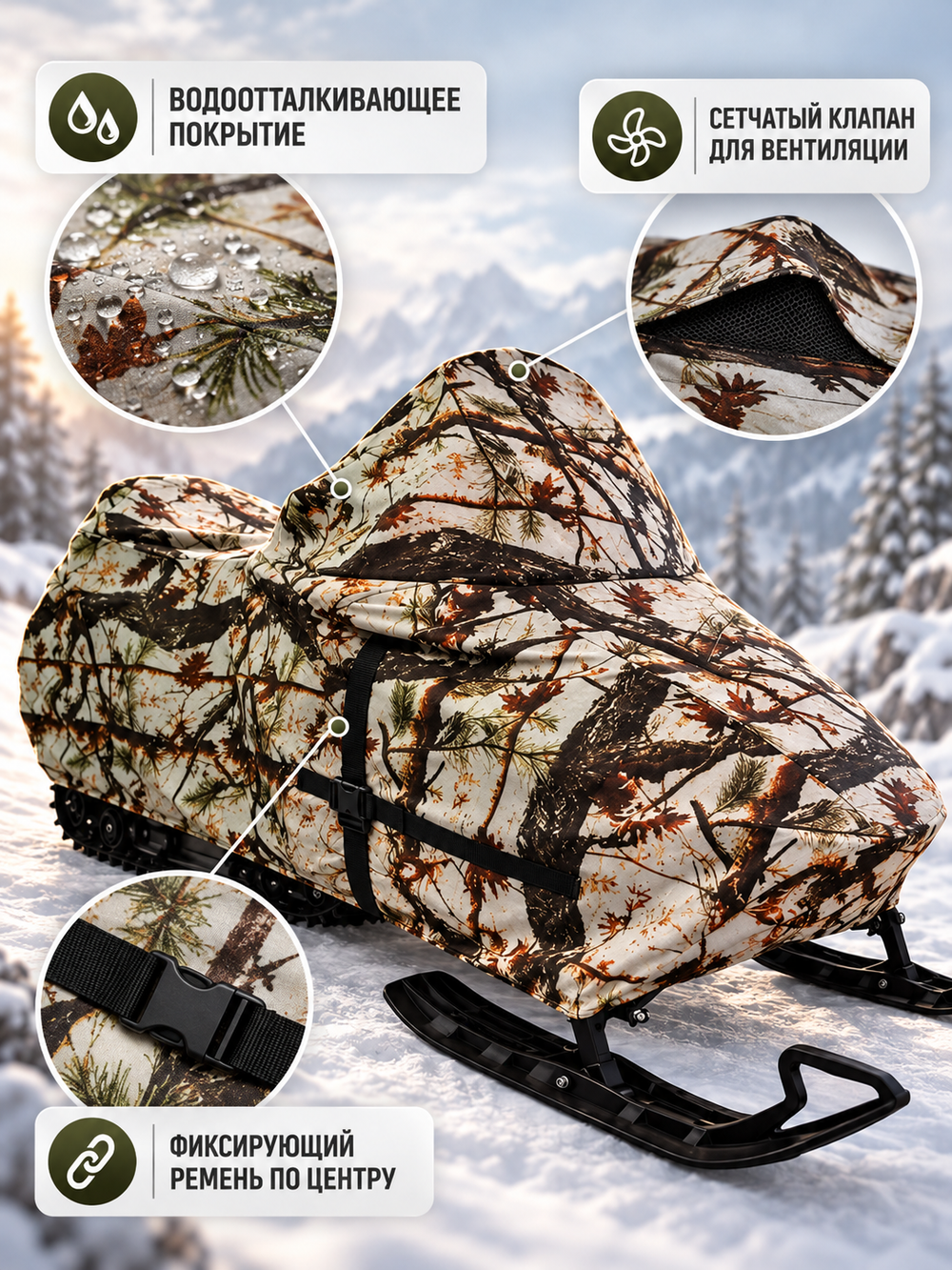 Чехол для снегохода Yamaha Viking 540 III/IV хранение Зимний Лес (WF) (AG-YAM-SMB-VK540-SC-WF)