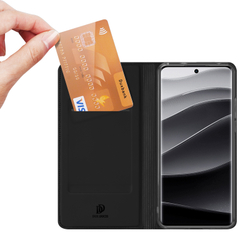 Чехол книжка из PU кожи черного цвета от Dux Ducis для Xiaomi Redmi Note 14 Pro+ 5G, серия Skin Pro Series Case