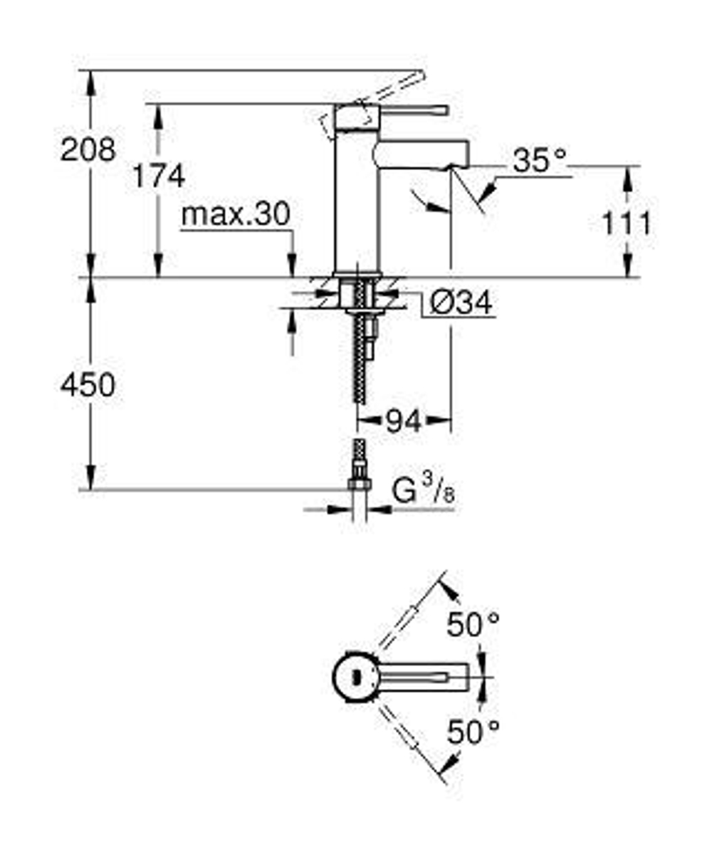 Смеситель  для раковины Grohe  Essence New 34294001 схема