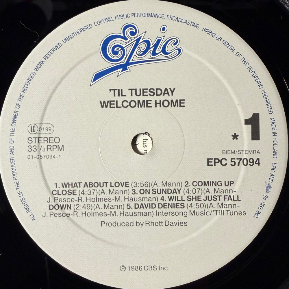 Til Tuesday - Welcome Home (Голландия 1986г.)