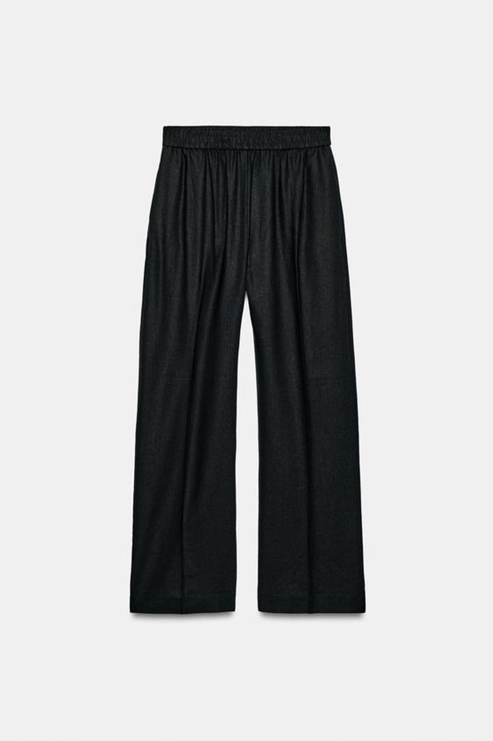 ZARA БРЮКИ ПРЯМОГО КРОЯ ИЗ СМЕСОВОГО ЛЬНА, ЧЕРНЫЙ