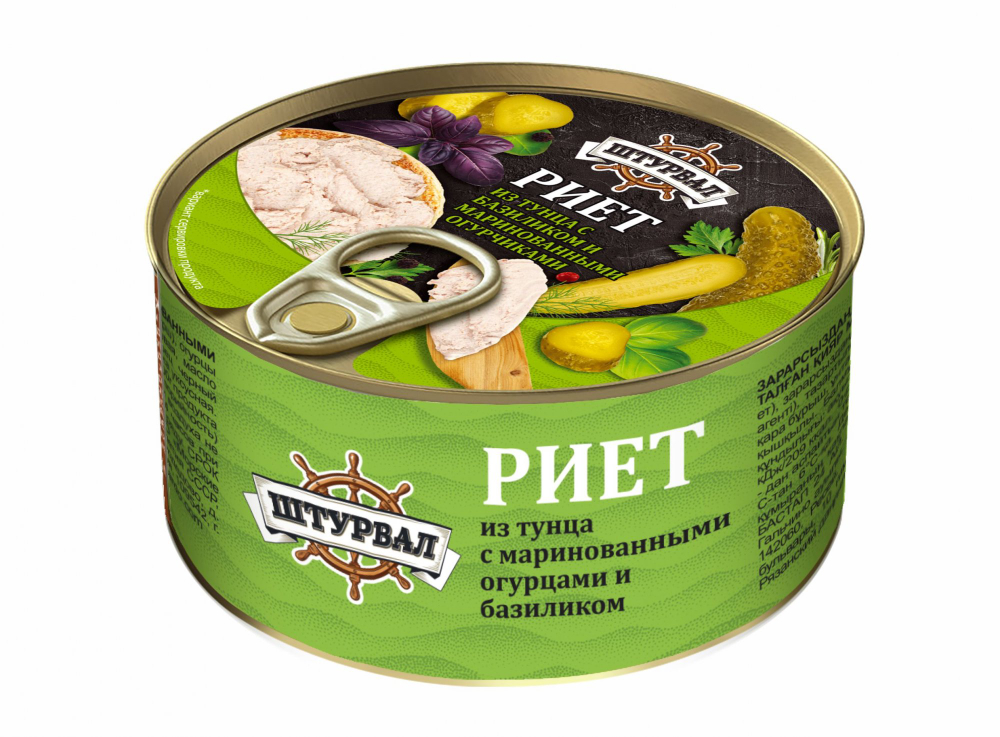 Риет из тунца с маринованными огурцами и базиликом 115г (16шт)  ключ