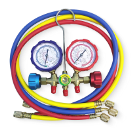 УЦЕНКА Манометрическая станция DSZH WK-536G-R410A (R22/134/404/407/410, 2-х вентильная; латунный корпус, шланги 0.9м до 55 Bar, 5/16")