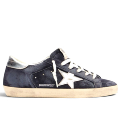 Women's Golden Goose Super-Star in Dark Blue Suede with Silver Star