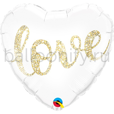 Фольгированная фигура, сердце, LOVE Глиттер золото,18" / 45СМ
