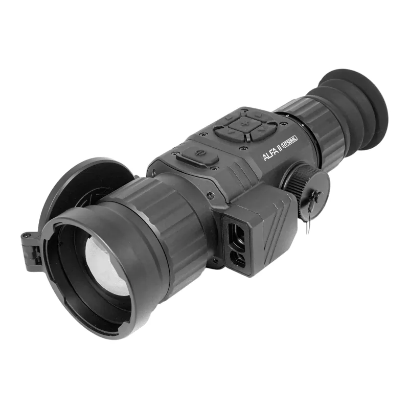 Тепловизионный прицел ARKON Alfa II HT50ML / Аркон Альфа 2 ХТ 50 МЛ - вид спереди сбоку, открытая крышка объектива