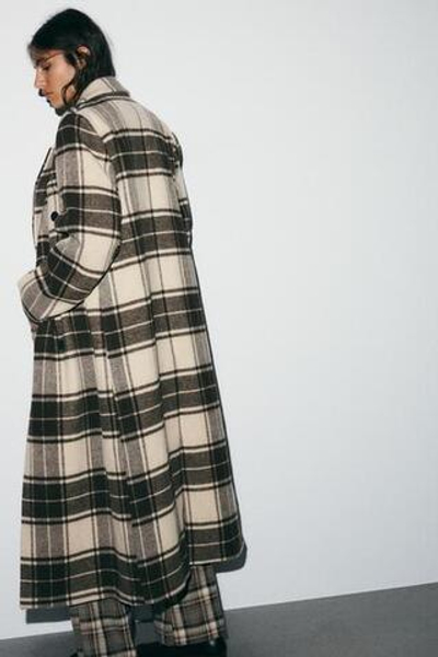 ЭКСТРА ДЛИННЫЙ ШЕРСТЯНОЙ ПАЛЬТО С КЛЕТКОЙ - ZARA